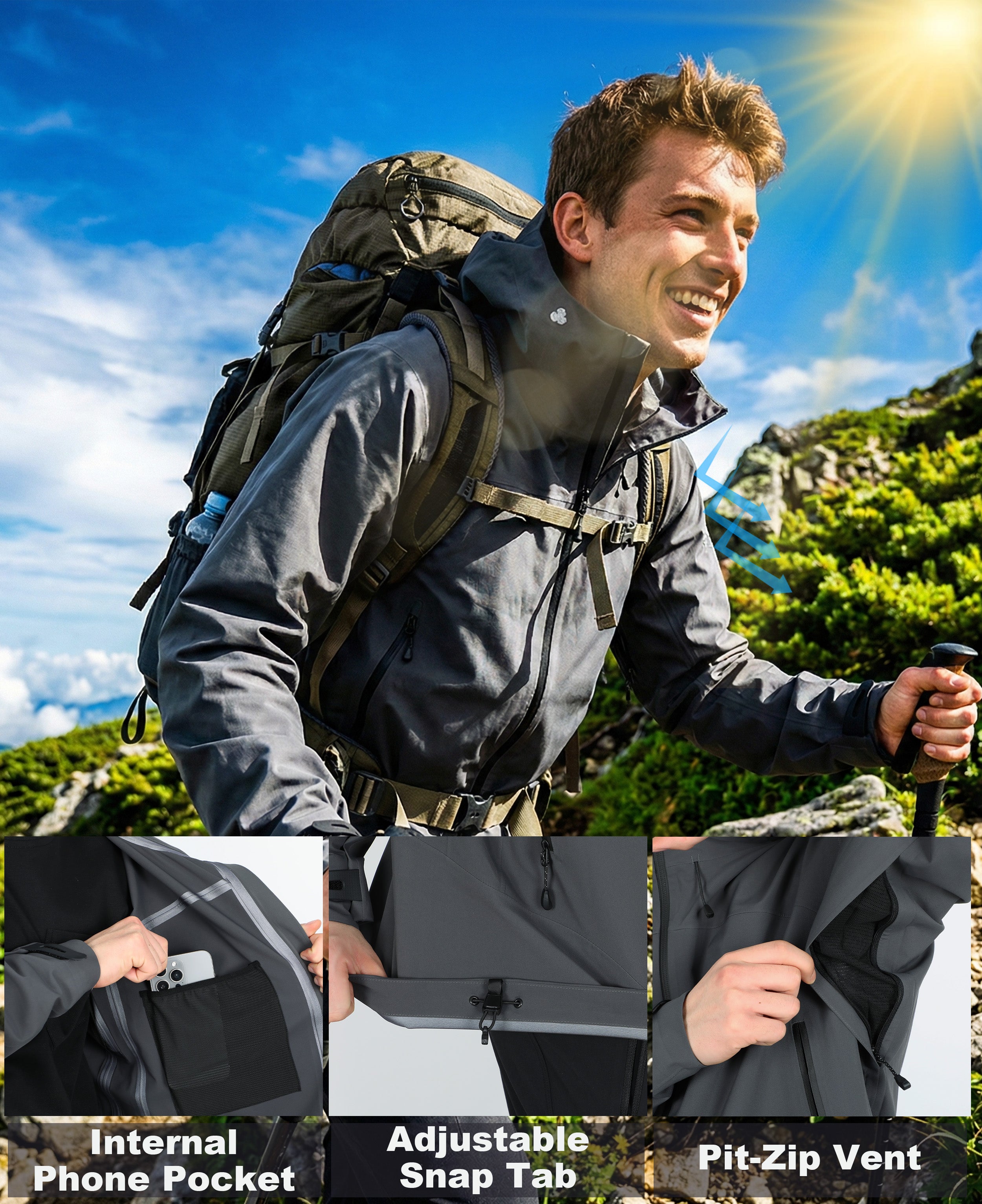 Men's Fluorine-Compliant Eco-Friendly Breathable Rain/Hardshell Jacket-02103