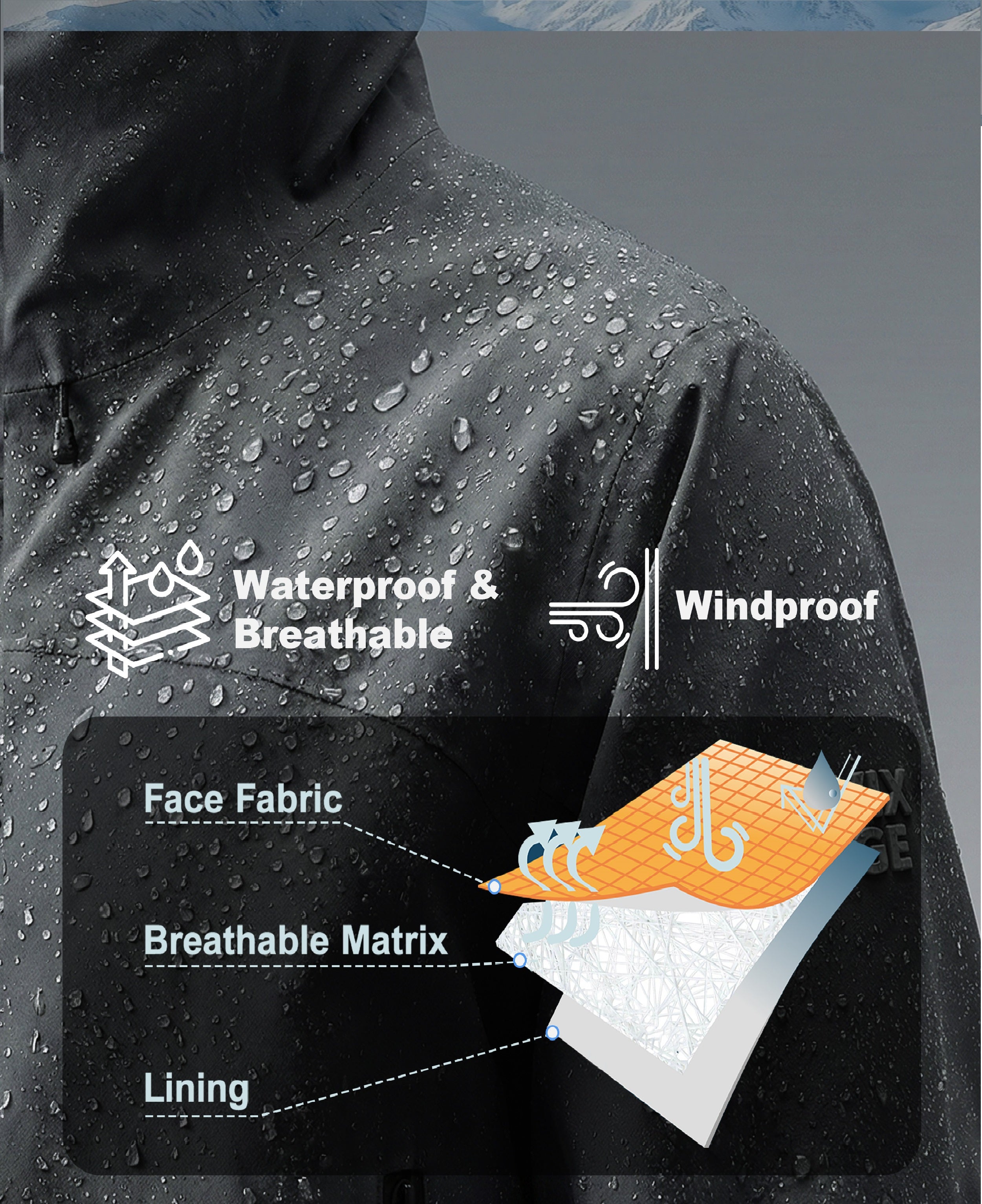 Men's Fluorine-Compliant Eco-Friendly Breathable Rain/Hardshell Jacket-02103