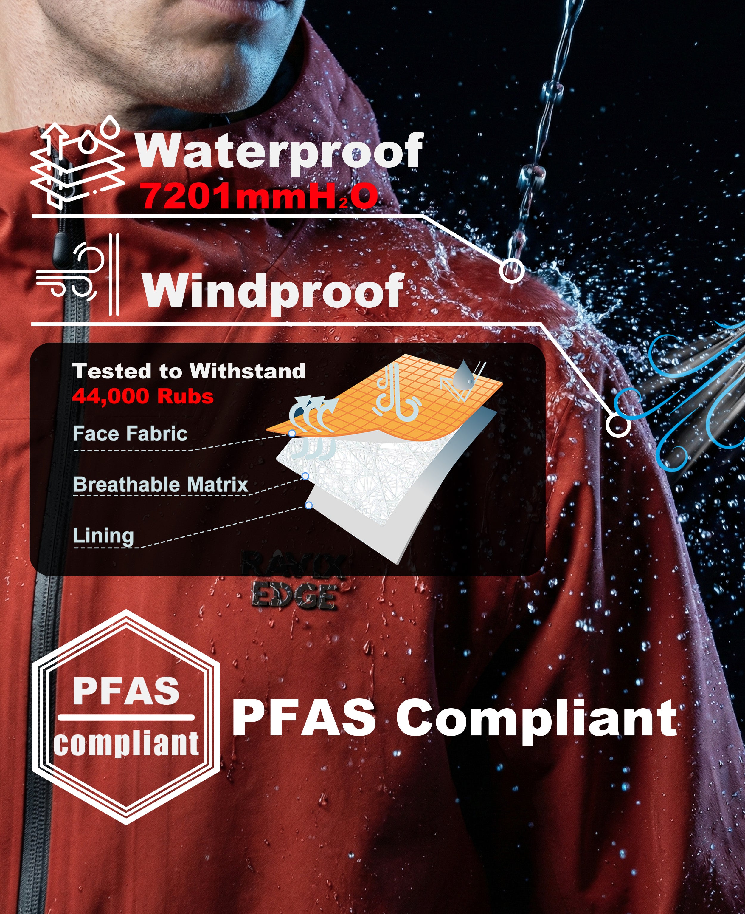 Men's Fluorine-Compliant Eco-Friendly Breathable Rain/Hardshell Jacket-02104