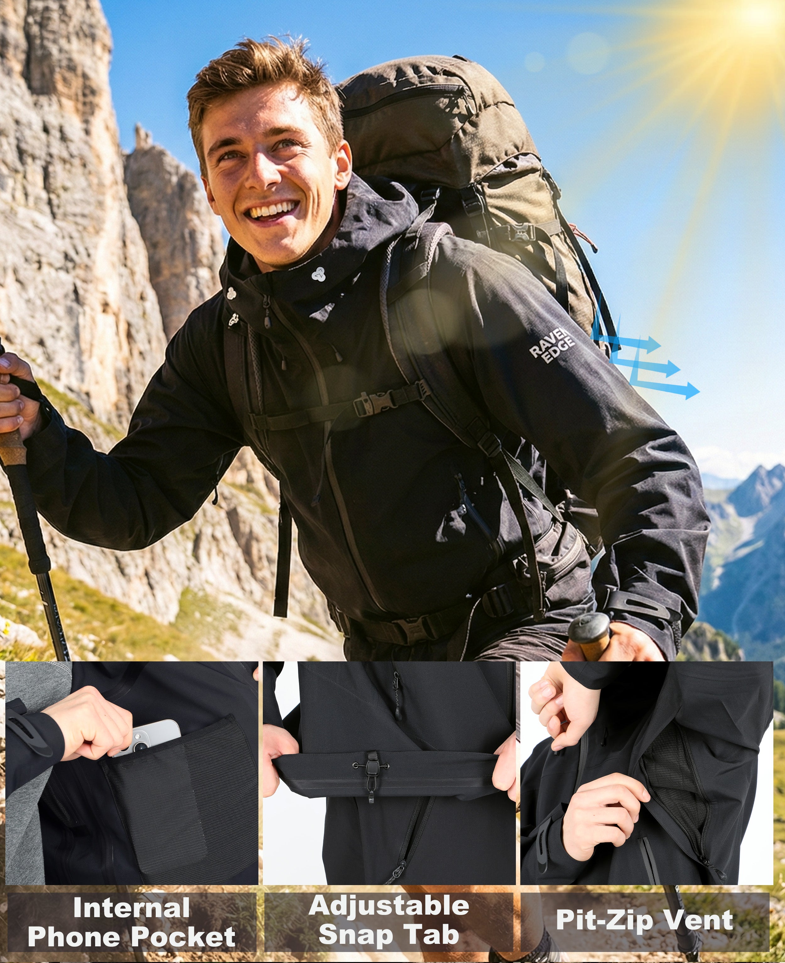 Men's Fluorine-Compliant Eco-Friendly Breathable Rain/Hardshell Jacket-02103