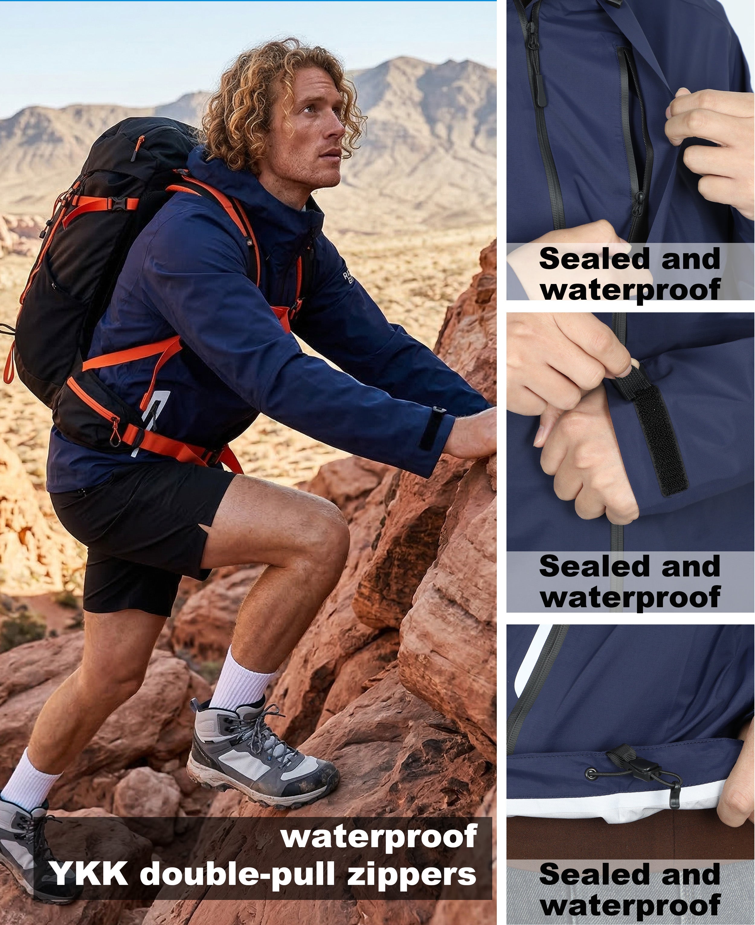 Men's Lightweight Fluorine-Compliant Eco-Friendly Breathable Rain/Hardshell Jacket - 01101