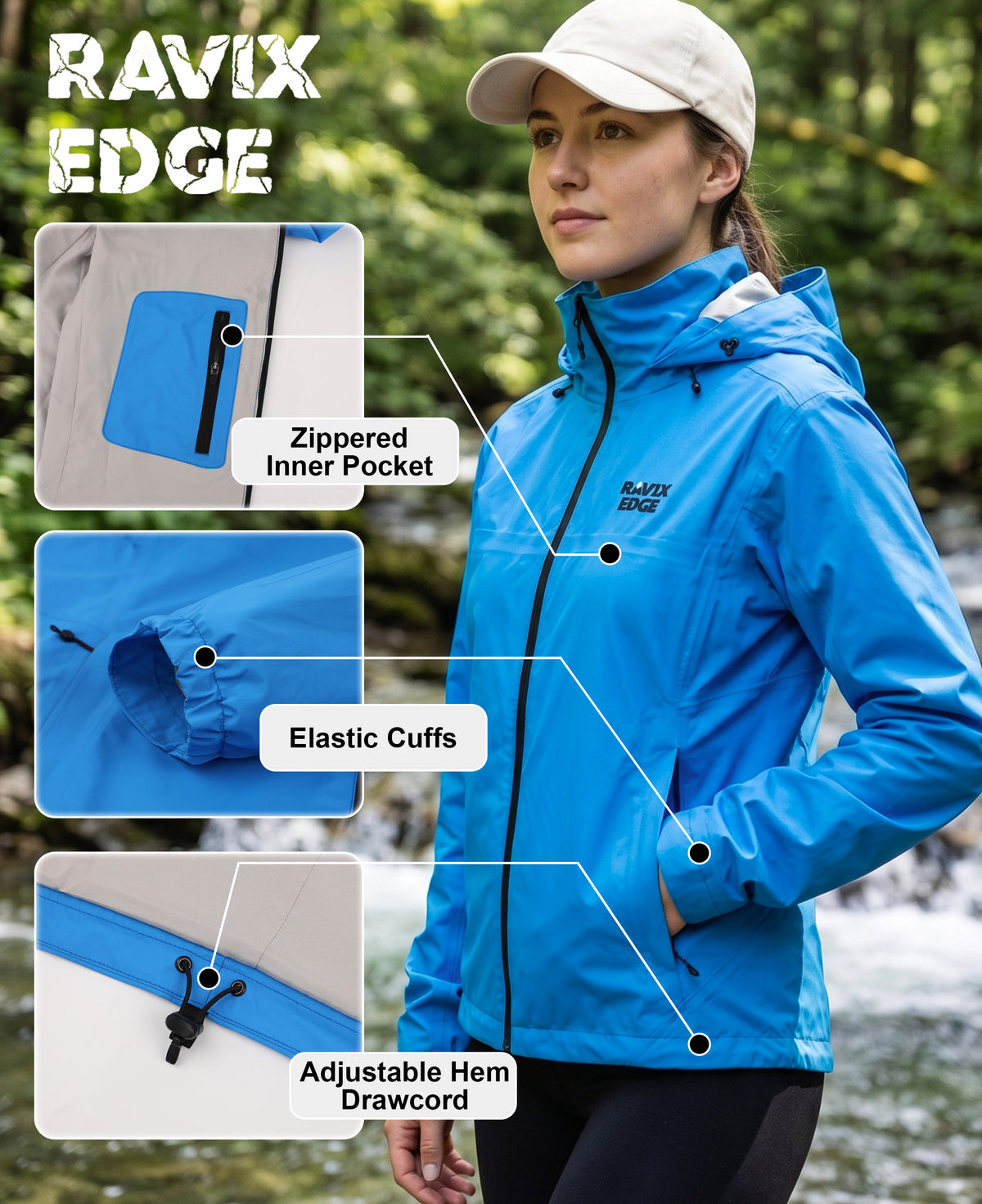 Women's Fluorine-Compliant Breathable Rain Jacket, Waterproof Lightweight Outdoor Raincoat -01106