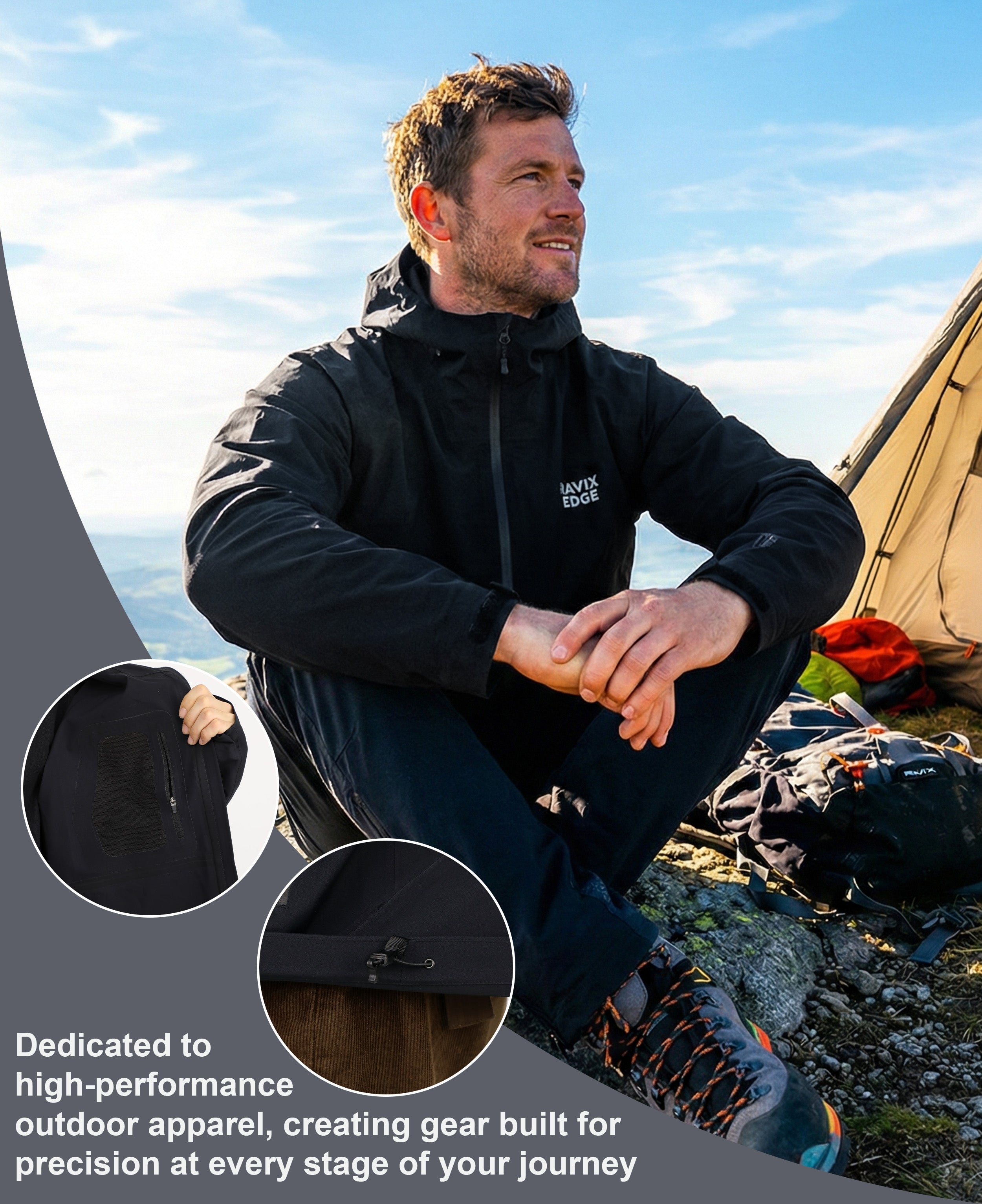 Men's Fluorine-Compliant Eco-Friendly Breathable Rain/Hardshell Jacket-02104