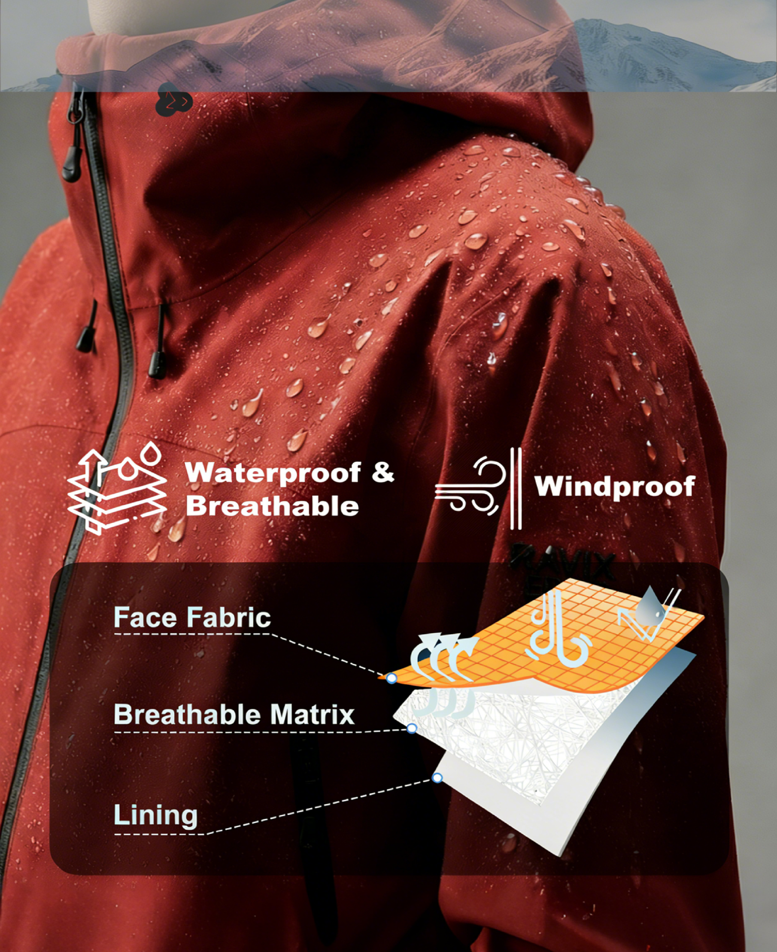 Men's Fluorine-Compliant Eco-Friendly Breathable Rain/Hardshell Jacket-02103