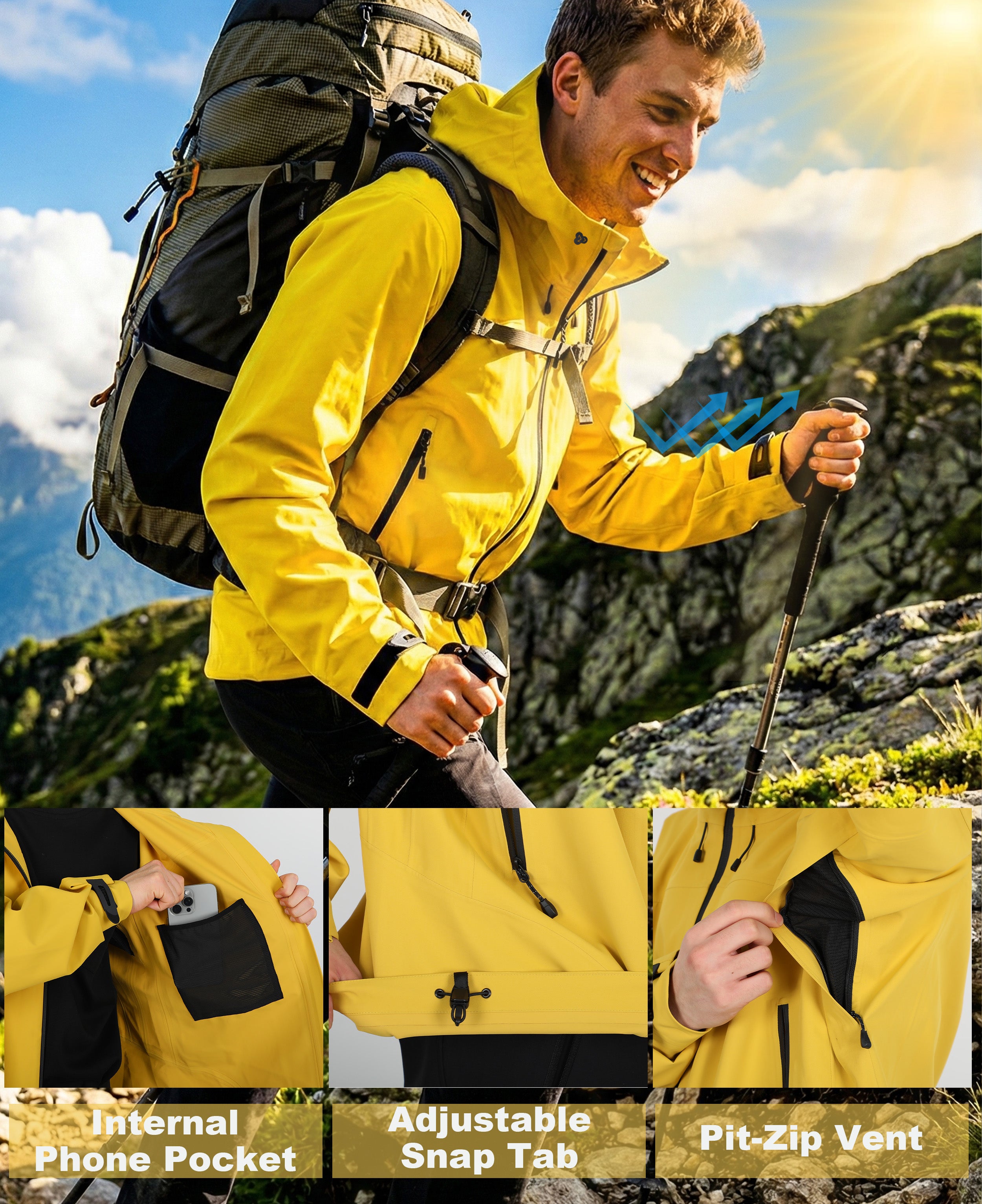 Men's Fluorine-Compliant Eco-Friendly Breathable Rain/Hardshell Jacket-02103