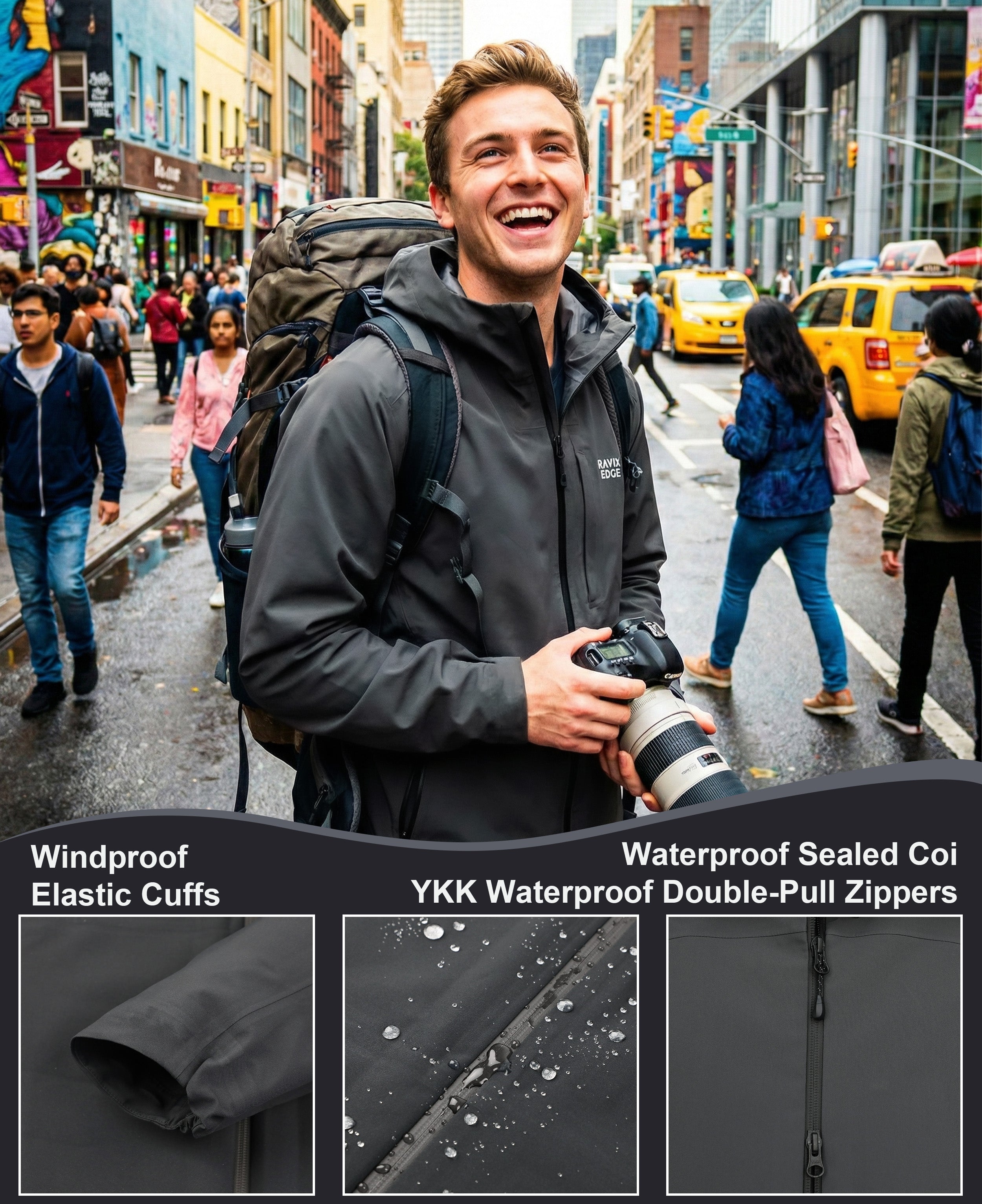 Men's Fluorine-Compliant Eco-Friendly Breathable Rain/Hardshell Jacket-02104