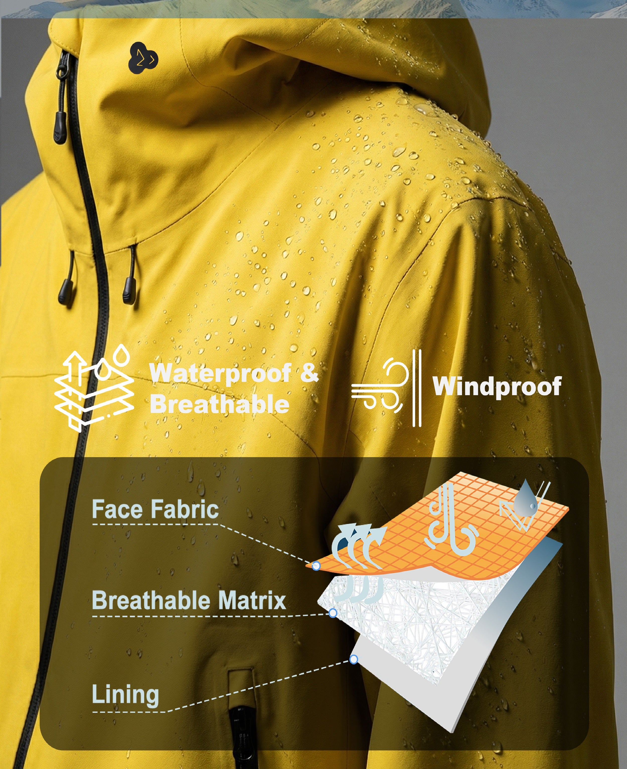 Men's Fluorine-Compliant Eco-Friendly Breathable Rain/Hardshell Jacket-02103