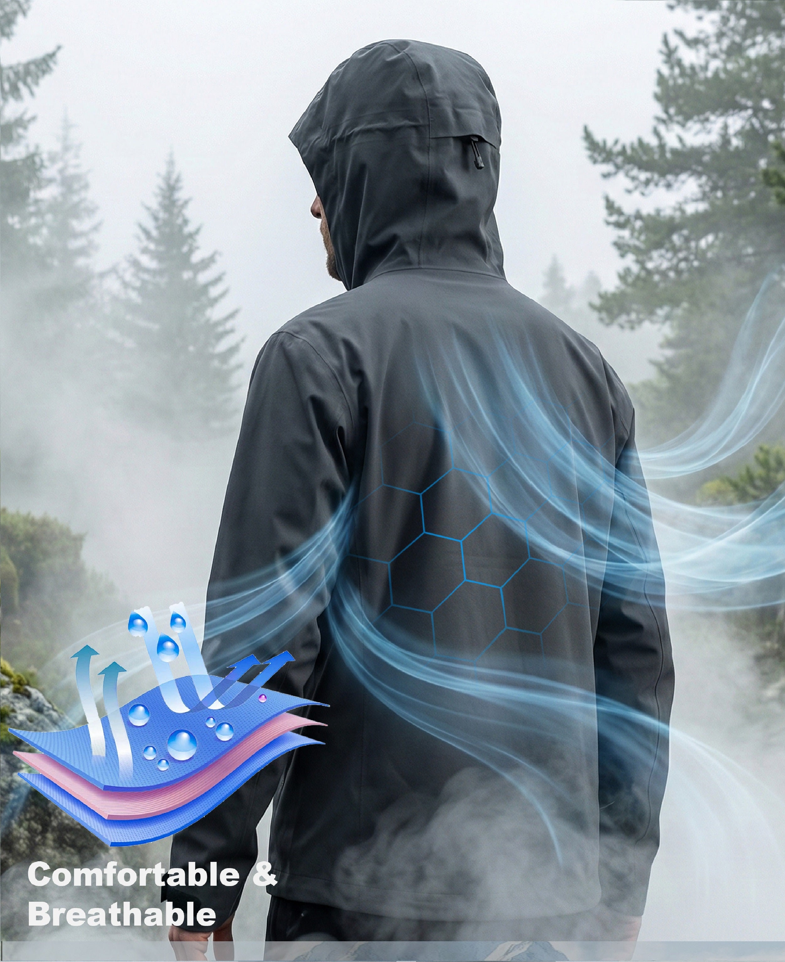 Men's Fluorine-Compliant Eco-Friendly Breathable Rain/Hardshell Jacket-02103