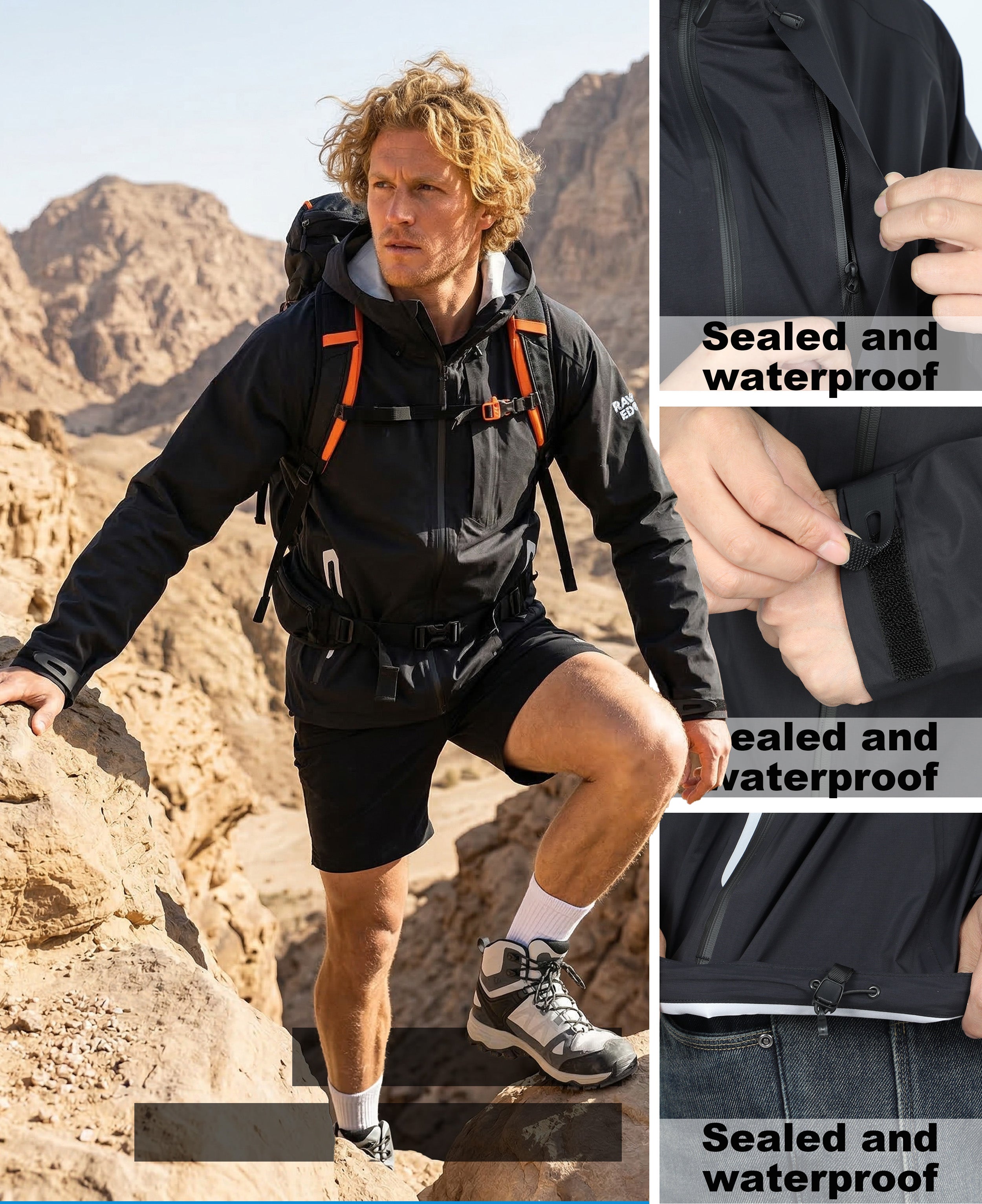 Men's Lightweight Fluorine-Compliant Eco-Friendly Breathable Rain/Hardshell Jacket - 01101