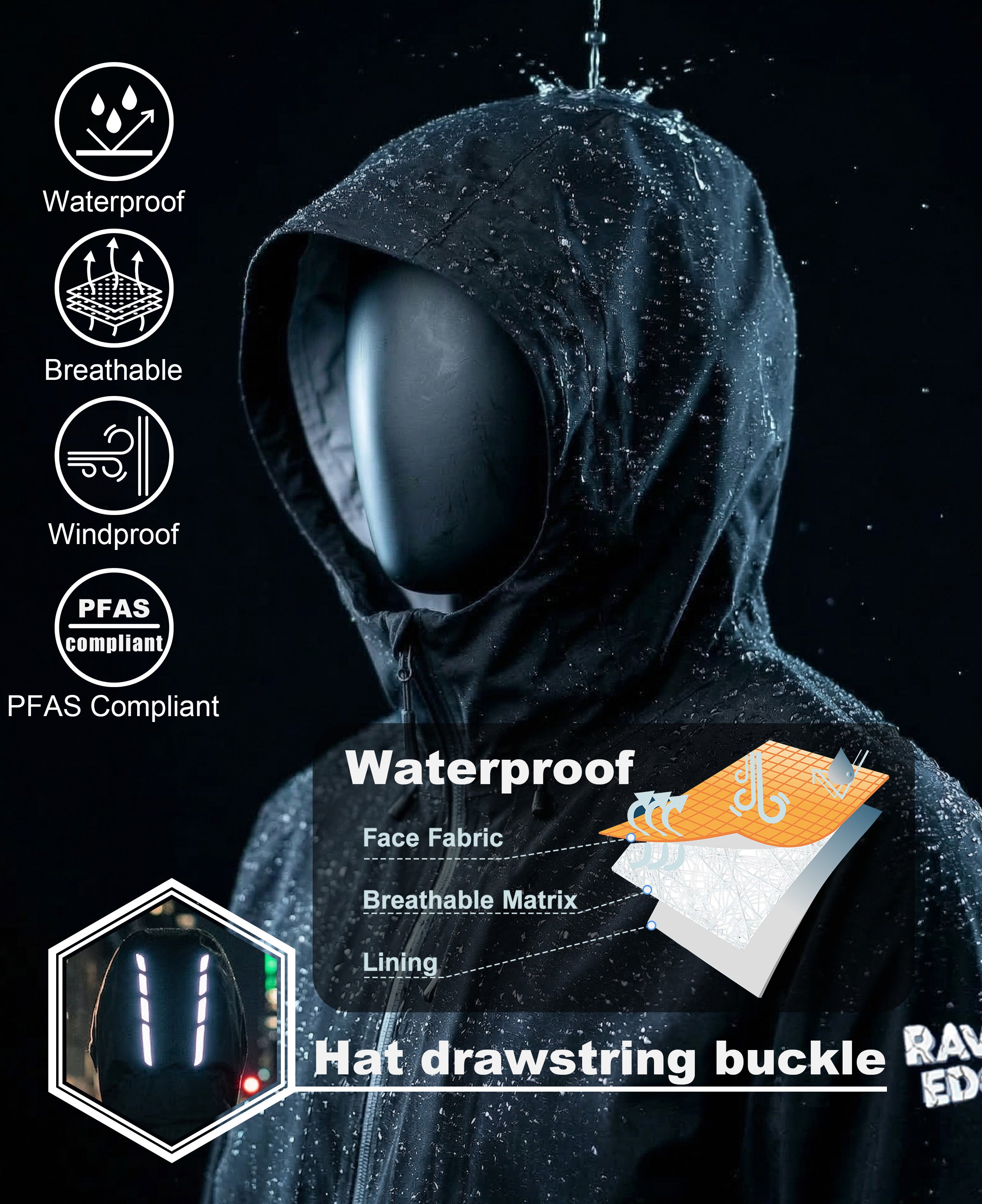 Men's Lightweight Fluorine-Compliant Eco-Friendly Breathable Rain/Hardshell Jacket - 01101