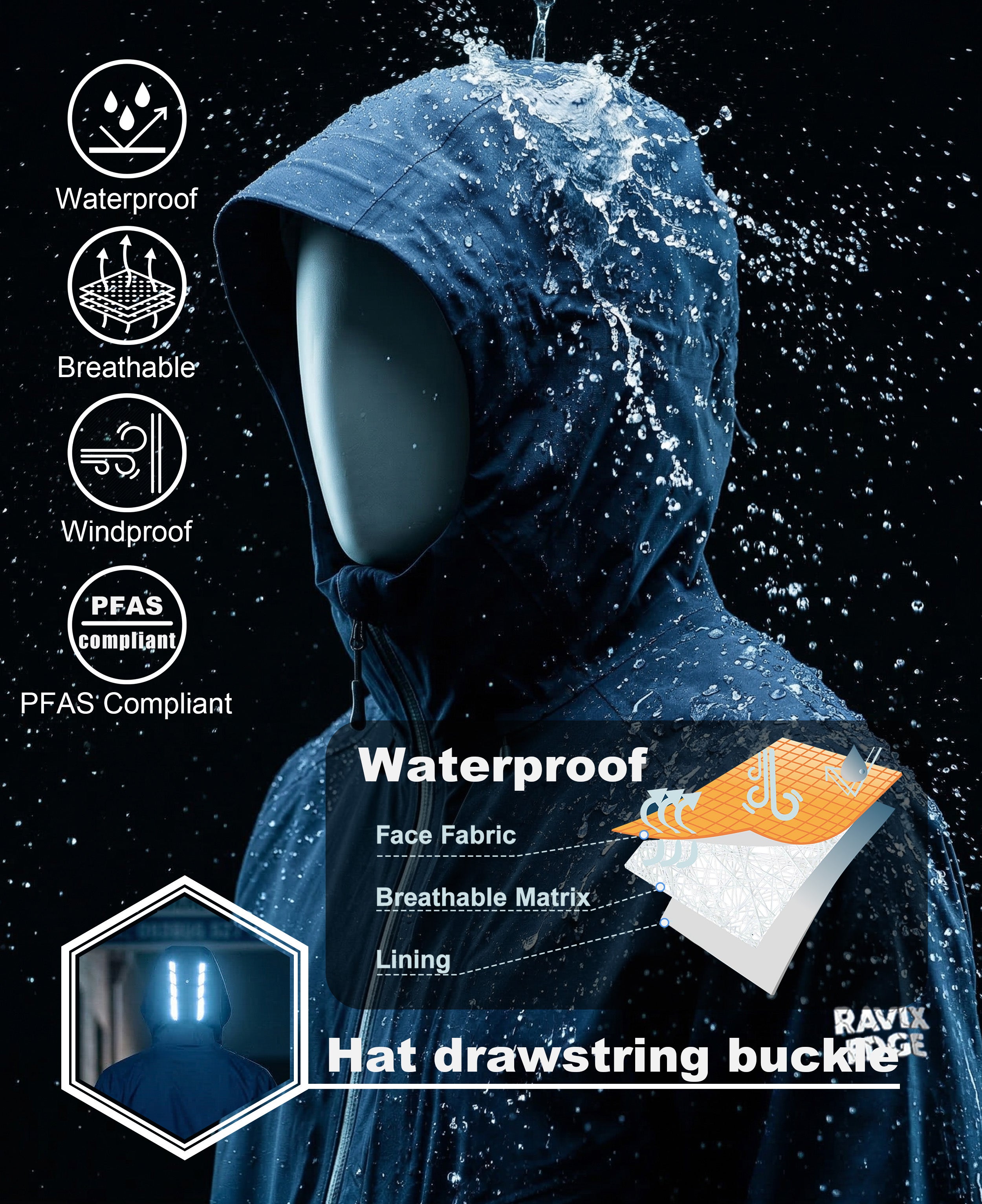 Men's Lightweight Fluorine-Compliant Eco-Friendly Breathable Rain/Hardshell Jacket - 01101