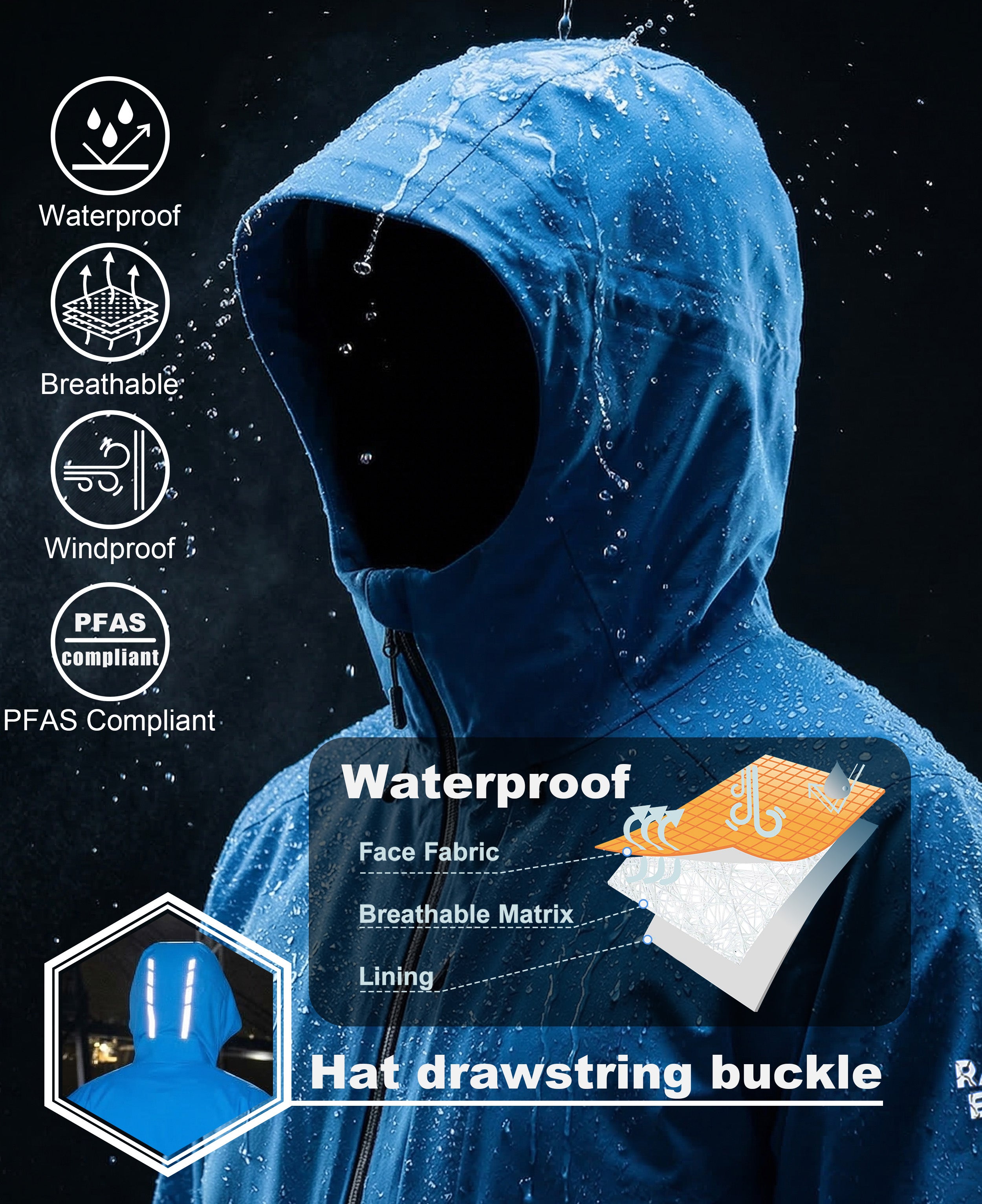 Men's Lightweight Fluorine-Compliant Eco-Friendly Breathable Rain/Hardshell Jacket - 01101