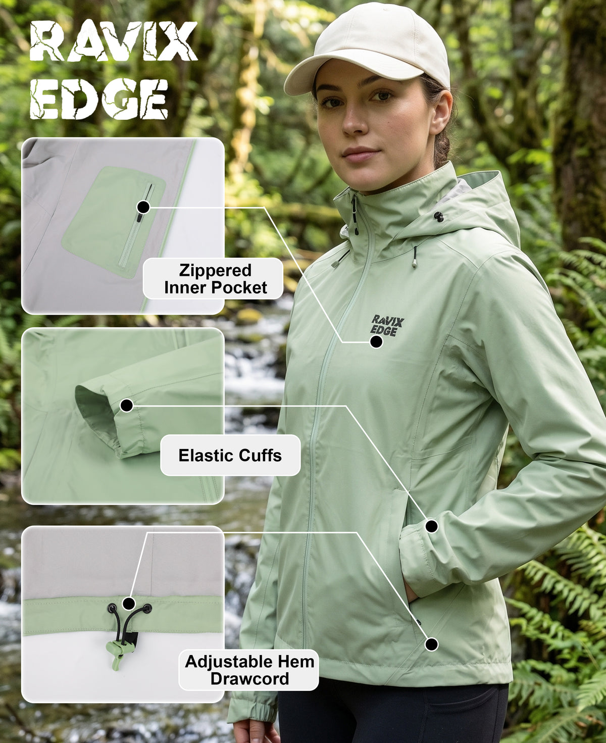 Women's Fluorine-Compliant Breathable Rain Jacket, Waterproof Lightweight Outdoor Raincoat -01106