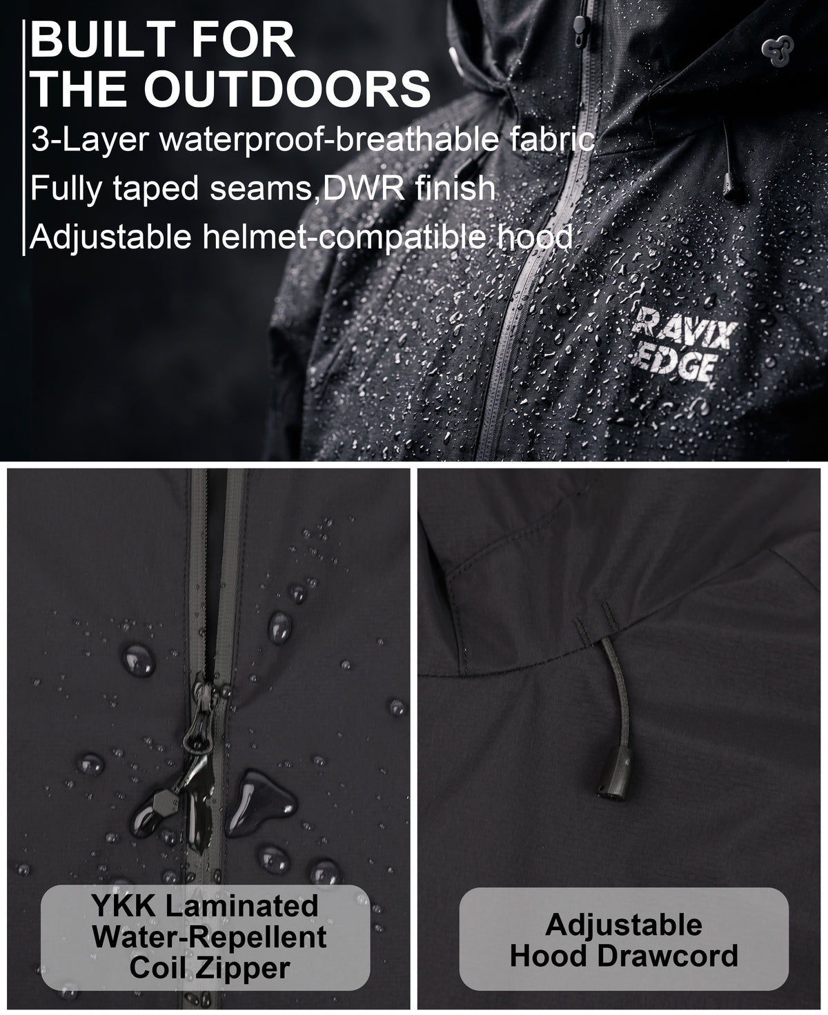 Women's Fluorine-Compliant Breathable Rain Jacket, Waterproof Lightweight Outdoor Raincoat -01106
