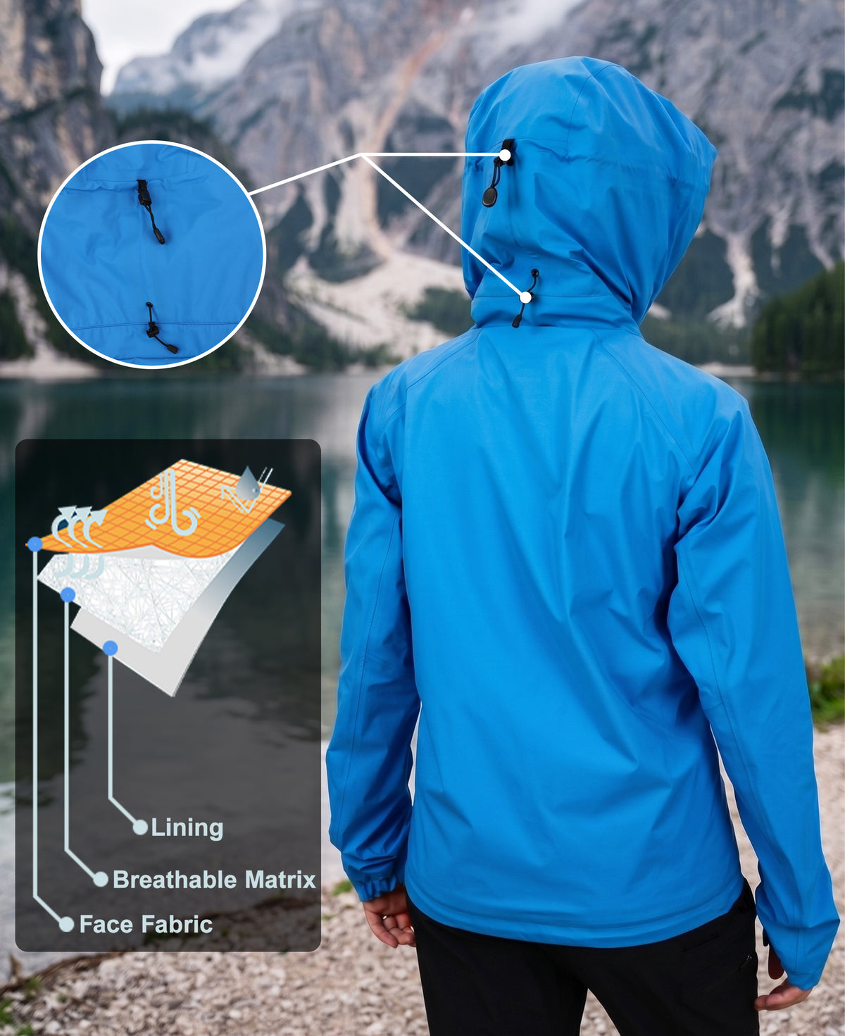 Women's Fluorine-Compliant Breathable Rain Jacket, Waterproof Lightweight Outdoor Raincoat -01106